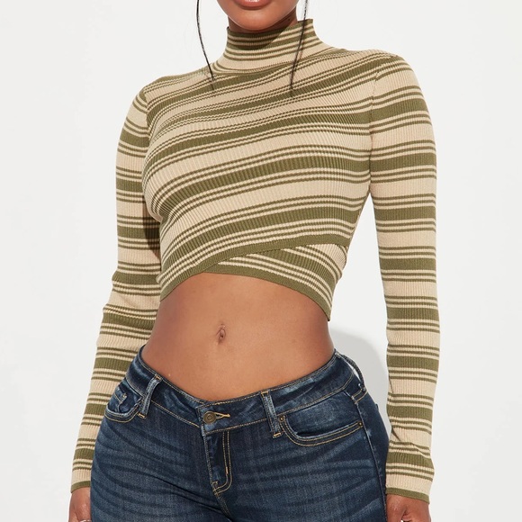 Fashion Nova Tops - Fashion Nova Olive and Cream Ribbed Crop Top